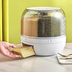 360 °   Dispensador de alimentos giratorio de 6 rejillas, contenedor hermético de almacenamiento de cocina para cereales, cereales y productos secos