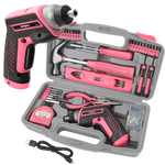 Kit de taladros de destornillador eléctrico rosa de alta especificaciones, juego de herramientas para el hogar, taladros eléctricos inalámbricos de reparación, caja de herramientas completa, martillo