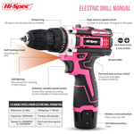 Kit de taladros de destornillador eléctrico rosa de alta especificaciones, juego de herramientas para el hogar, taladros eléctricos inalámbricos de reparación, caja de herramientas completa, martillo