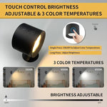 Lámpara Led de pared de doble cabezal con Control remoto táctil, luz nocturna portátil inalámbrica con recarga USB giratoria 360 para lectura de dormitorio