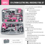 Kit de taladros de destornillador eléctrico rosa de alta especificaciones, juego de herramientas para el hogar, taladros eléctricos inalámbricos de reparación, caja de herramientas completa, martillo