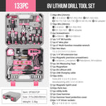 Kit de taladros de destornillador eléctrico rosa de alta especificaciones, juego de herramientas para el hogar, taladros eléctricos inalámbricos de reparación, caja de herramientas completa, martillo