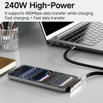 Cable de Datos Plegable 2 en 1 de 240W con Carga Rápida, Negro/Naranja, Tipo-C a Tipo-C, con Soporte para Teléfono/Tablet