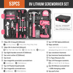 Kit de taladros de destornillador eléctrico rosa de alta especificaciones, juego de herramientas para el hogar, taladros eléctricos inalámbricos de reparación, caja de herramientas completa, martillo