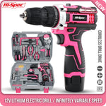 Kit de taladros de destornillador eléctrico rosa de alta especificaciones, juego de herramientas para el hogar, taladros eléctricos inalámbricos de reparación, caja de herramientas completa, martillo